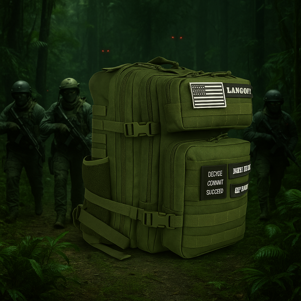 Tactical Backpack - Jungle Warfare, green color, Custom 900D 45L Oxford Multi-Compartment Laptop Backpack Zipper Training Gym Bagpack 3P Molle