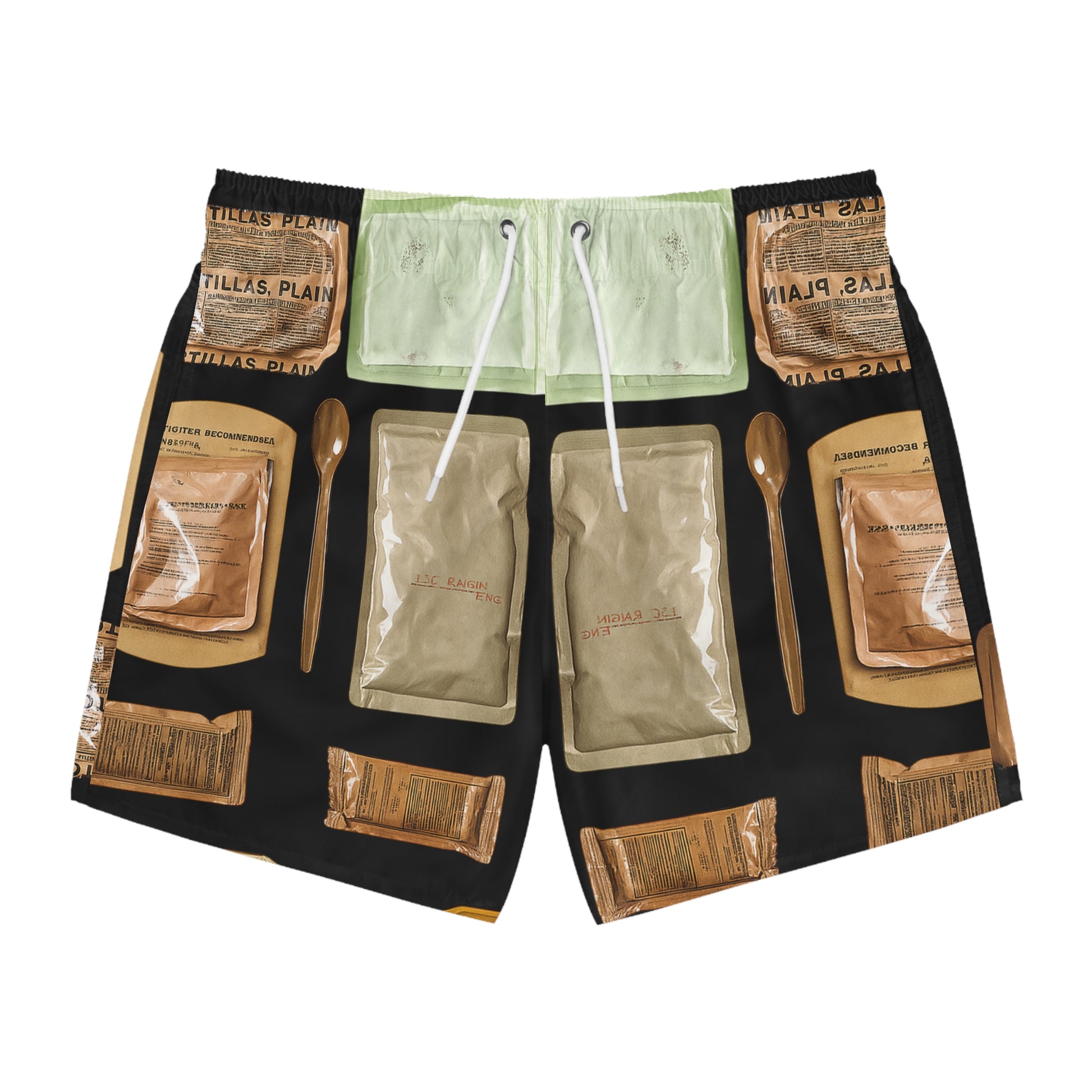 MRE-Themed Swim Shorts – Military Meal Ready To Eat Edition