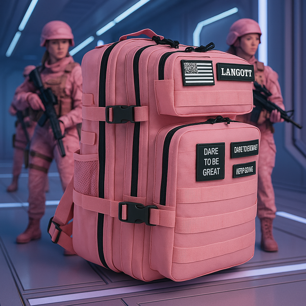 Tactical Backpack - Cyber Pink, pink color, Custom 900D 45L Oxford Multi-Compartment Laptop Backpack Zipper Training Gym Bagpack 3P Molle