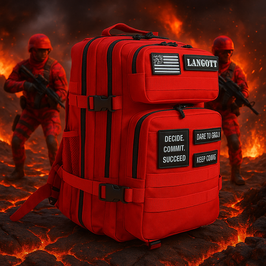 Tactical Backpack - Volcano Force edition, lava red color, Custom 900D 45L Oxford Multi-Compartment Laptop Backpack Zipper Training Gym Bagpack 3P Molle