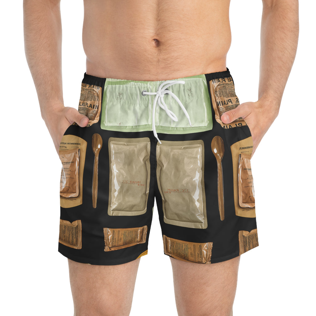MRE-Themed Swim Shorts – Military Meal Ready To Eat Edition