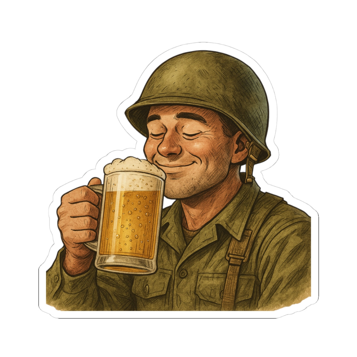 Tiny Bubbles Happy Soldier, beer lover, Kiss-Cut Stickers