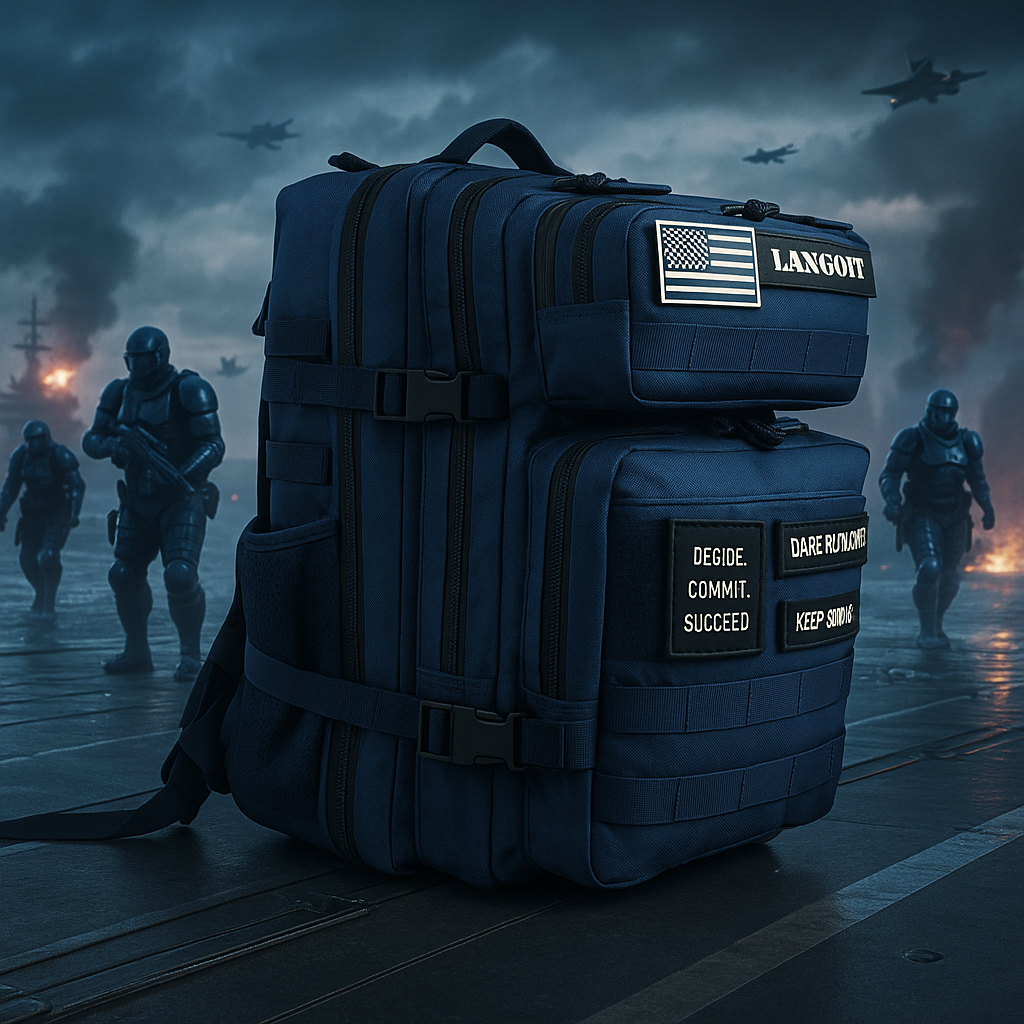 Tactical Backpack - Naval Battle edition, Navy Blue color, Custom 900D 45L Oxford Multi-Compartment Laptop Backpack Zipper Training Gym Backpack 3P Molle