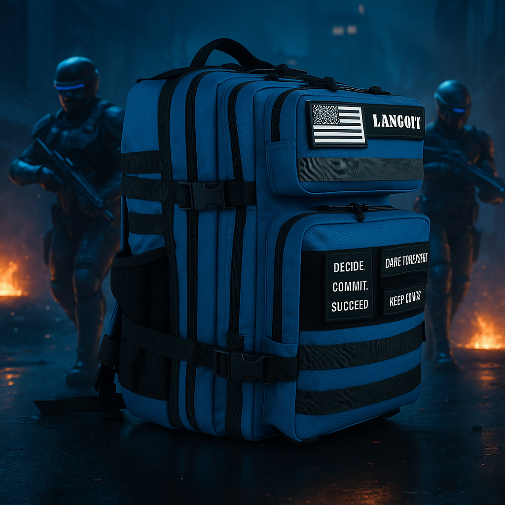 Tactical Backpack - Riot Control edition, Light Blue color. Custom 900D 45L Oxford Multi-Compartment Laptop Backpack Zipper Training Gym Backpack 3P Molle