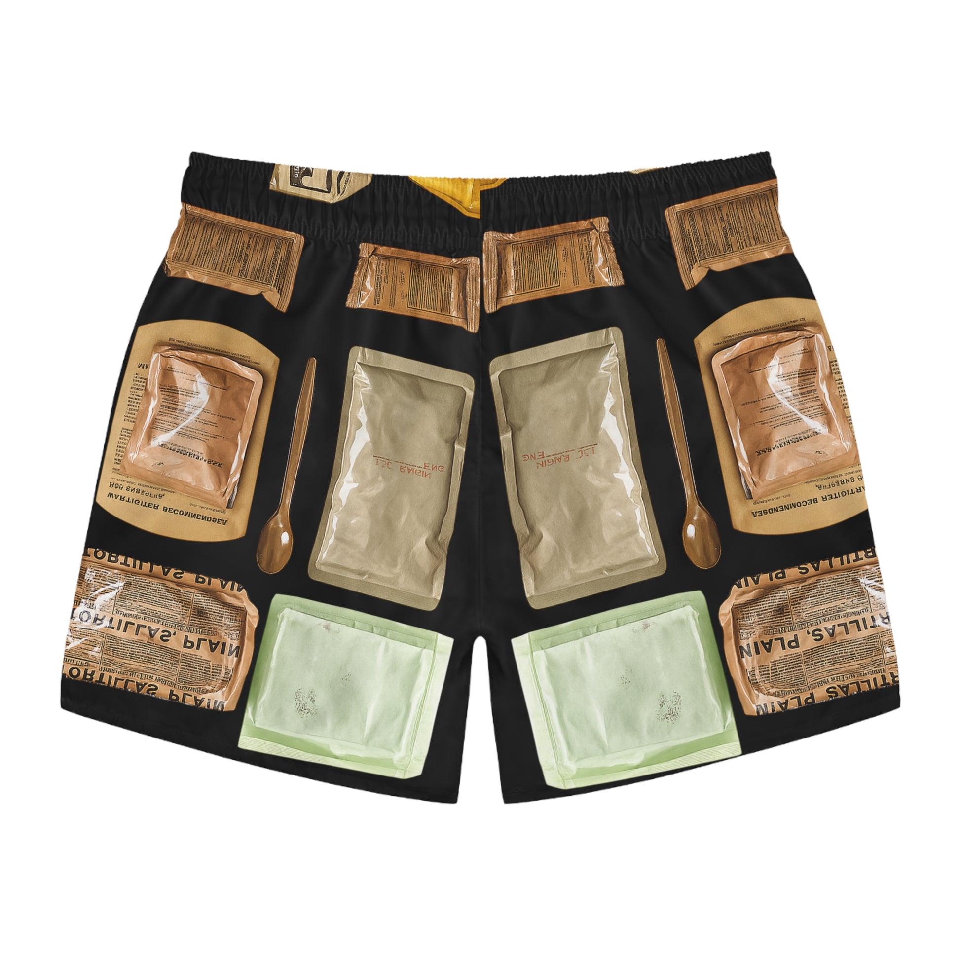 MRE-Themed Swim Shorts – Military Meal Ready To Eat Edition
