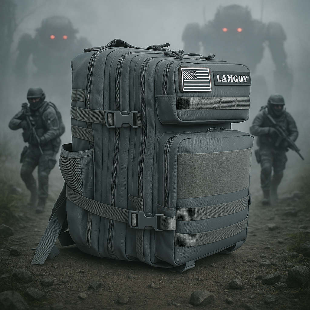 Tactical Backpack - Fog of War, gray color, Custom 900D 45L Oxford Multi-Compartment Laptop Backpack Zipper Training Gym Bagpack 3P Molle