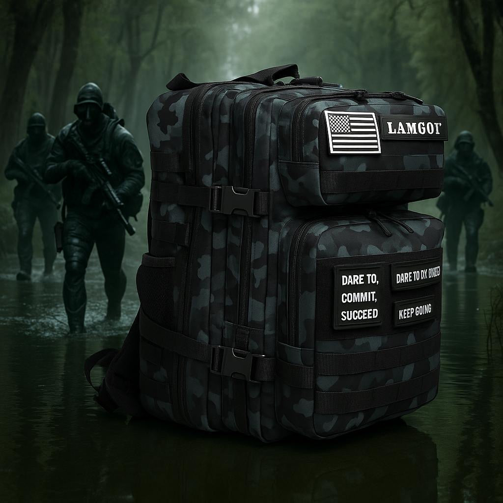 Tactical Backpack - Black OPS edition, night camo color, Custom 900D 45L Oxford Multi-Compartment Laptop Backpack Zipper Training Gym Bagpack 3P Molle