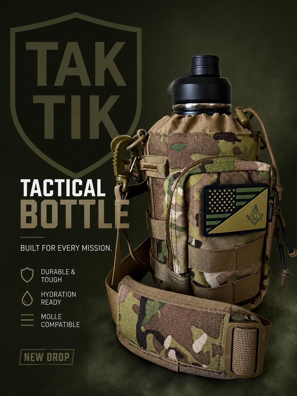 1/2 Gallon - Tactical Water Bottle with cammo bag