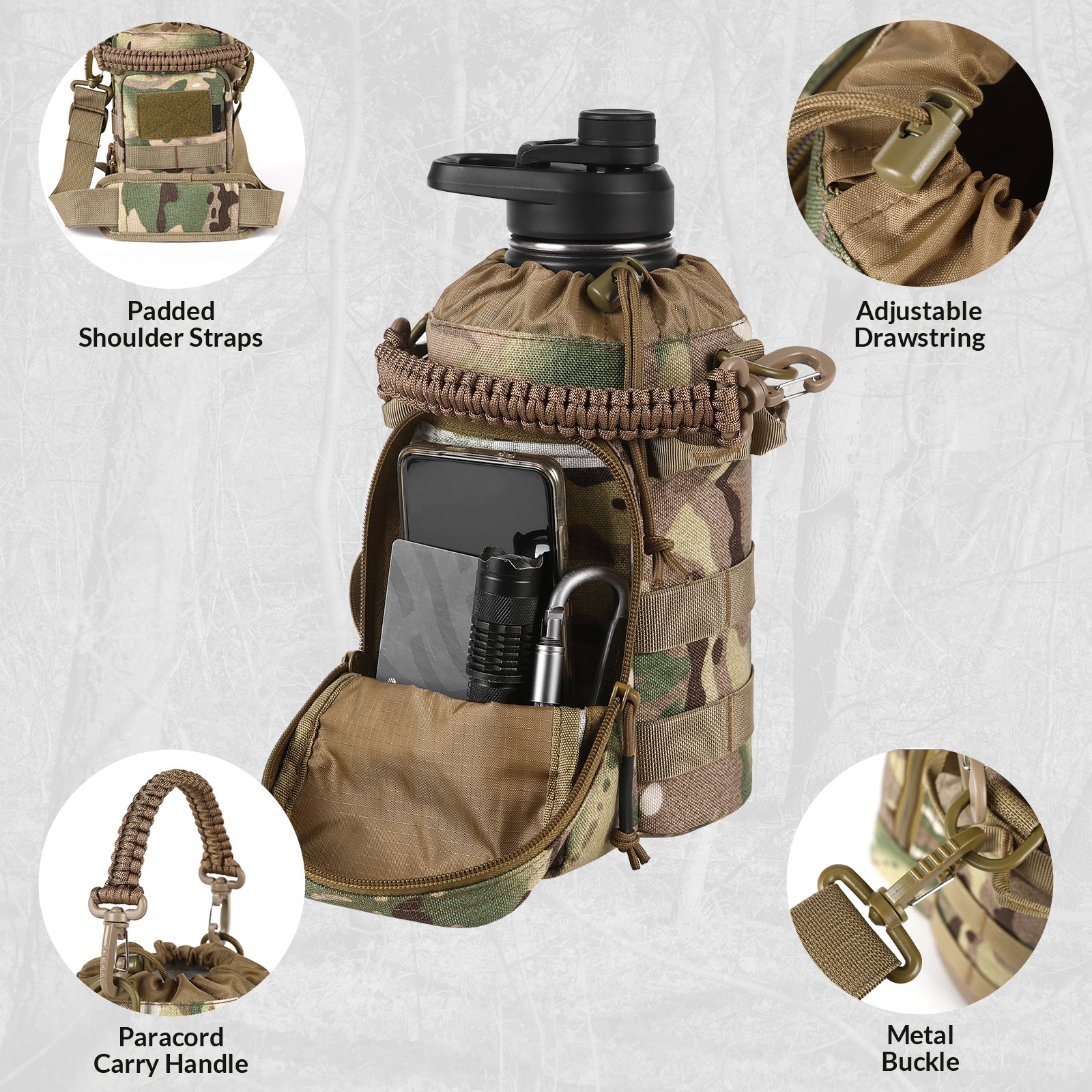 1/2 Gallon - Tactical Water Bottle with bag (black)