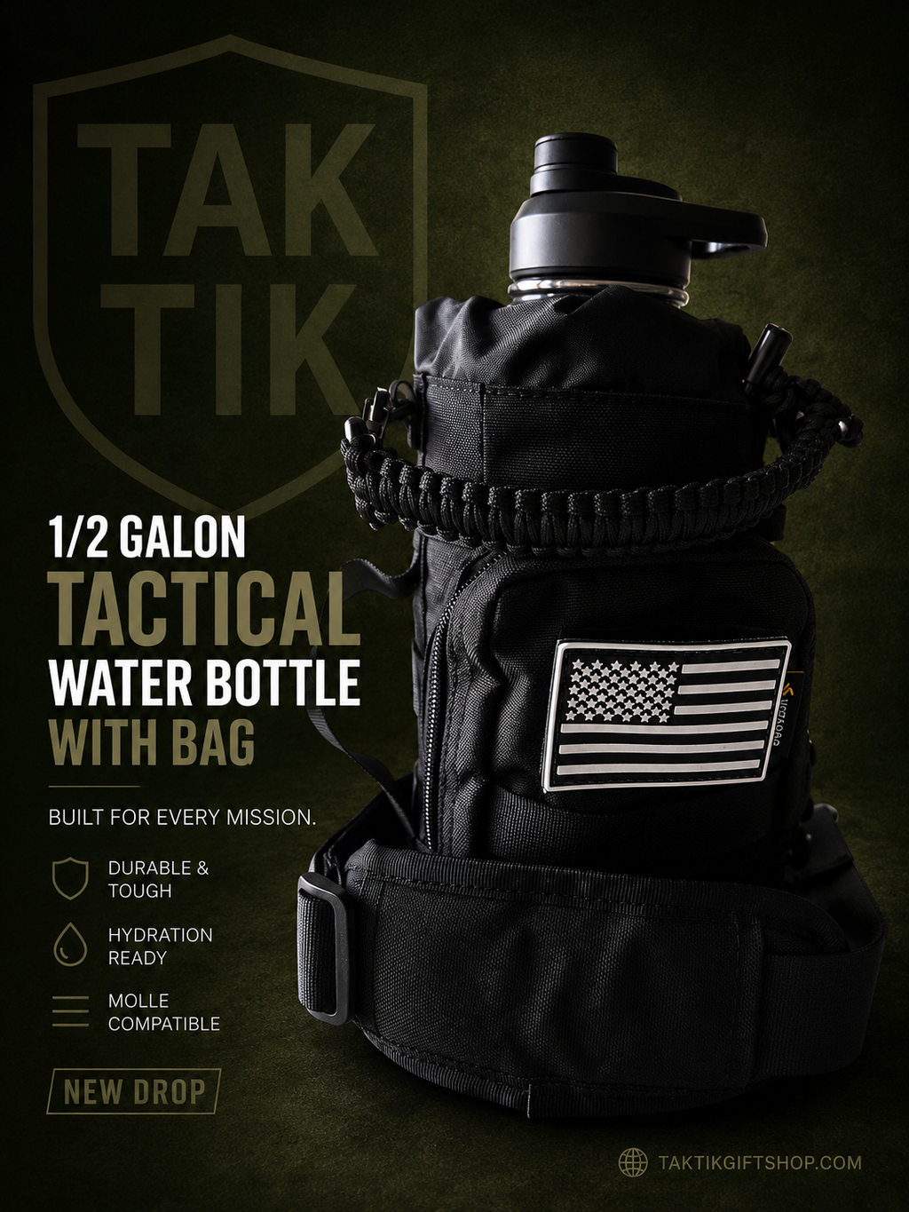 1/2 Gallon - Tactical Water Bottle with bag (black)