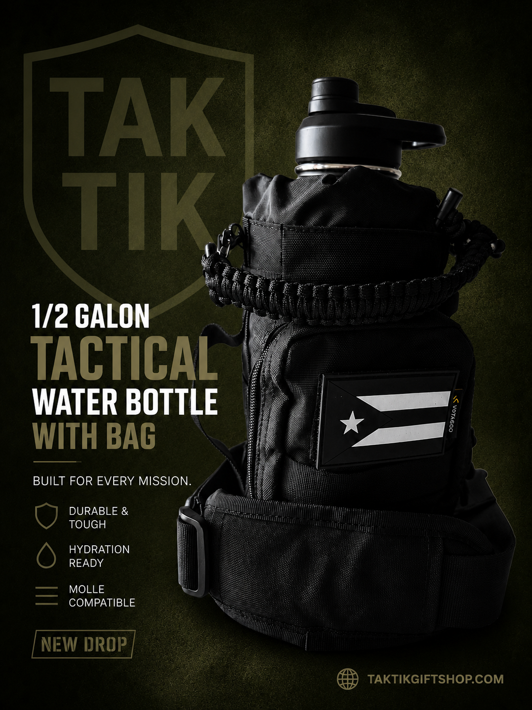 1/2 Gallon - Tactical Water Bottle with bag (black)