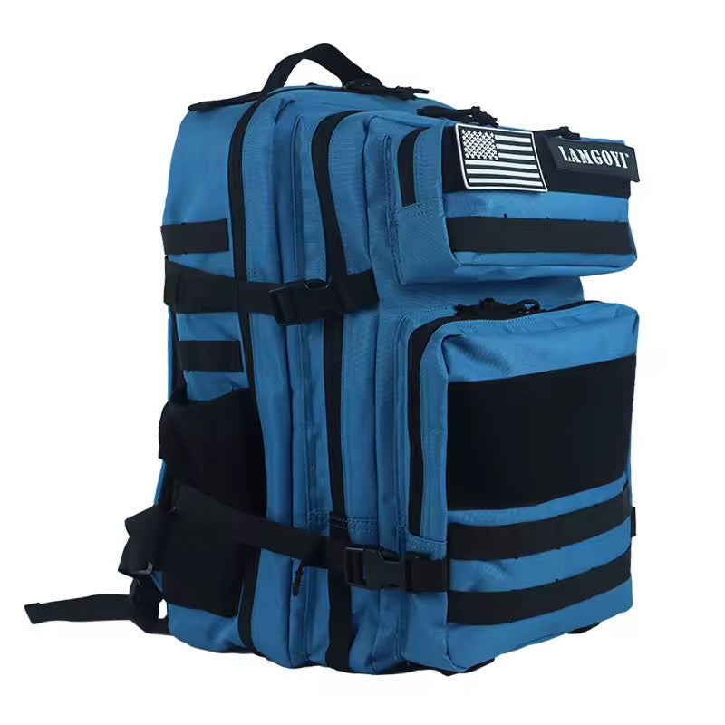 Tactical Backpack - Riot Control edition, Light Blue color. Custom 900D 45L Oxford Multi-Compartment Laptop Backpack Zipper Training Gym Backpack 3P Molle
